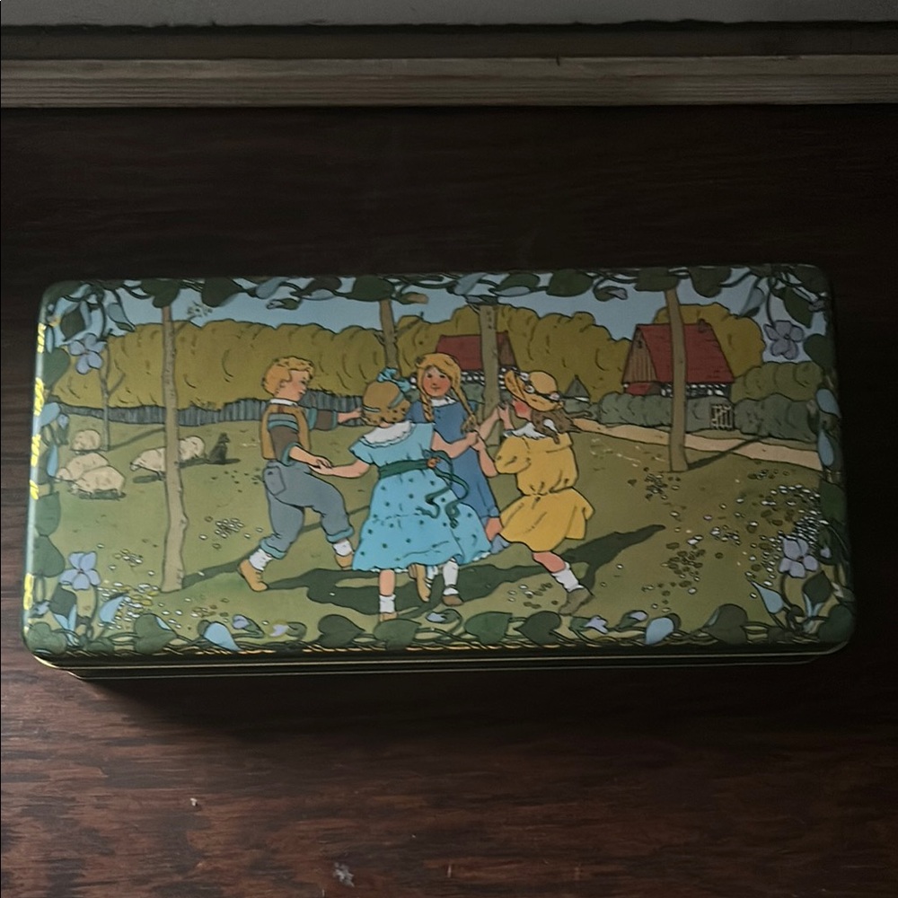 Vintage Tin Box with Children Illustration
